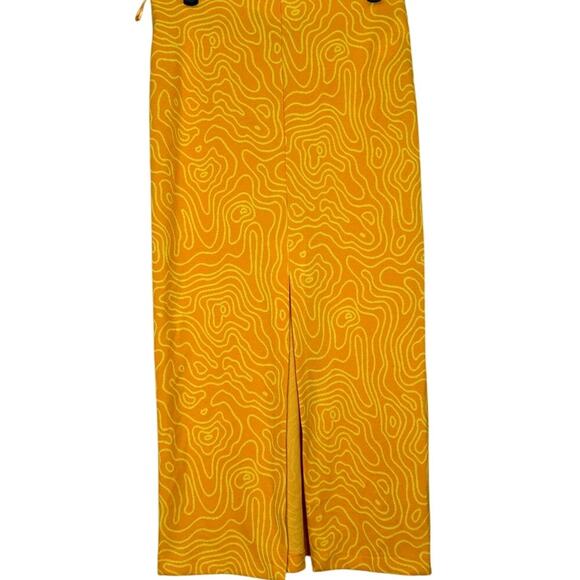 ZARA Abstract Printed Keyhole Cutout Tie High Waist Midi Skirt M Orange Yellow - Picture 7 of 15